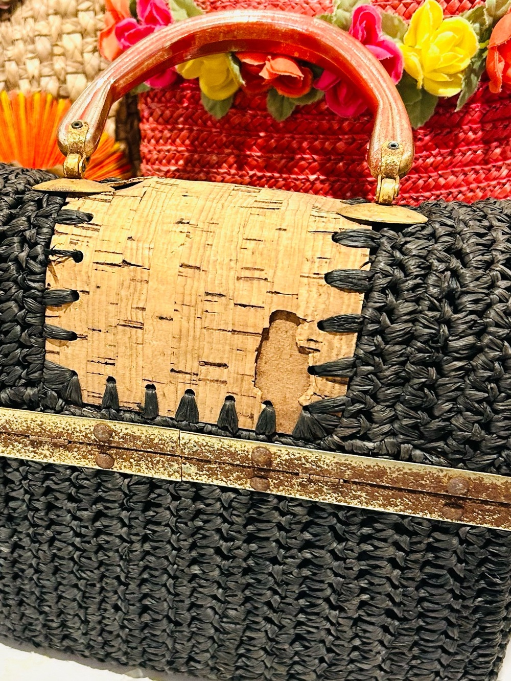 Bundle Lot of 4 Vintage Summer Straw Woven Wicker Bags Purses Handbags Totes - Picture 8 of 14